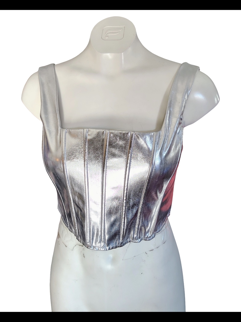 Fashion Nova Metallic Silver Corset Crop Top